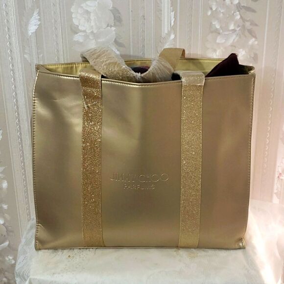 Jimmy Choo Parfums Large Gold Gliders Tote Bag New - Picture 7 of 7